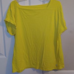 Lightweight summery yellow t-shirt square neck with stich detailing